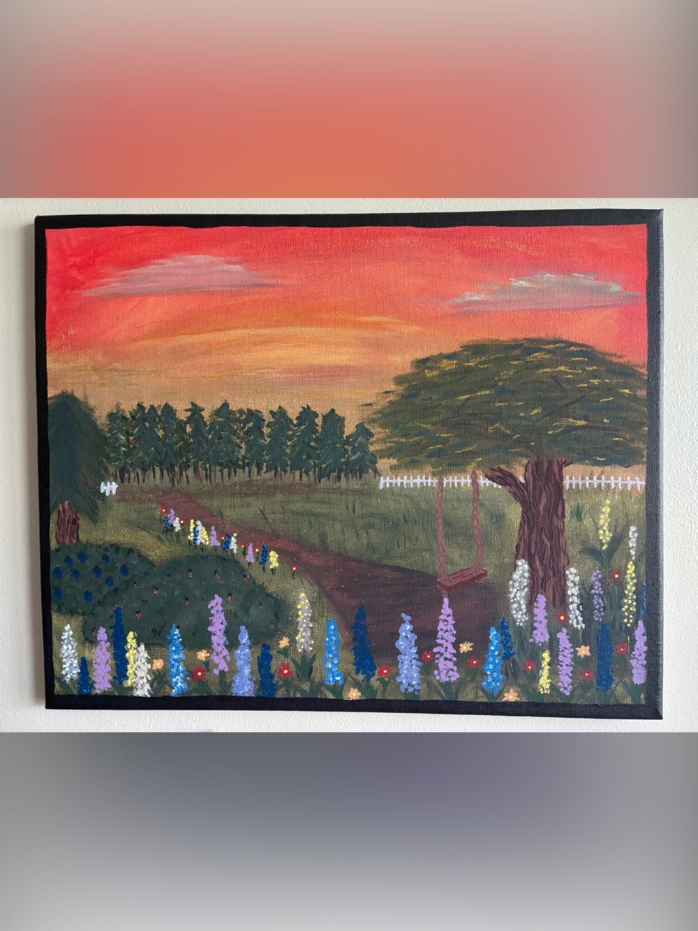 Sunset Garden Wall Art Print - Orange, Green, Blue